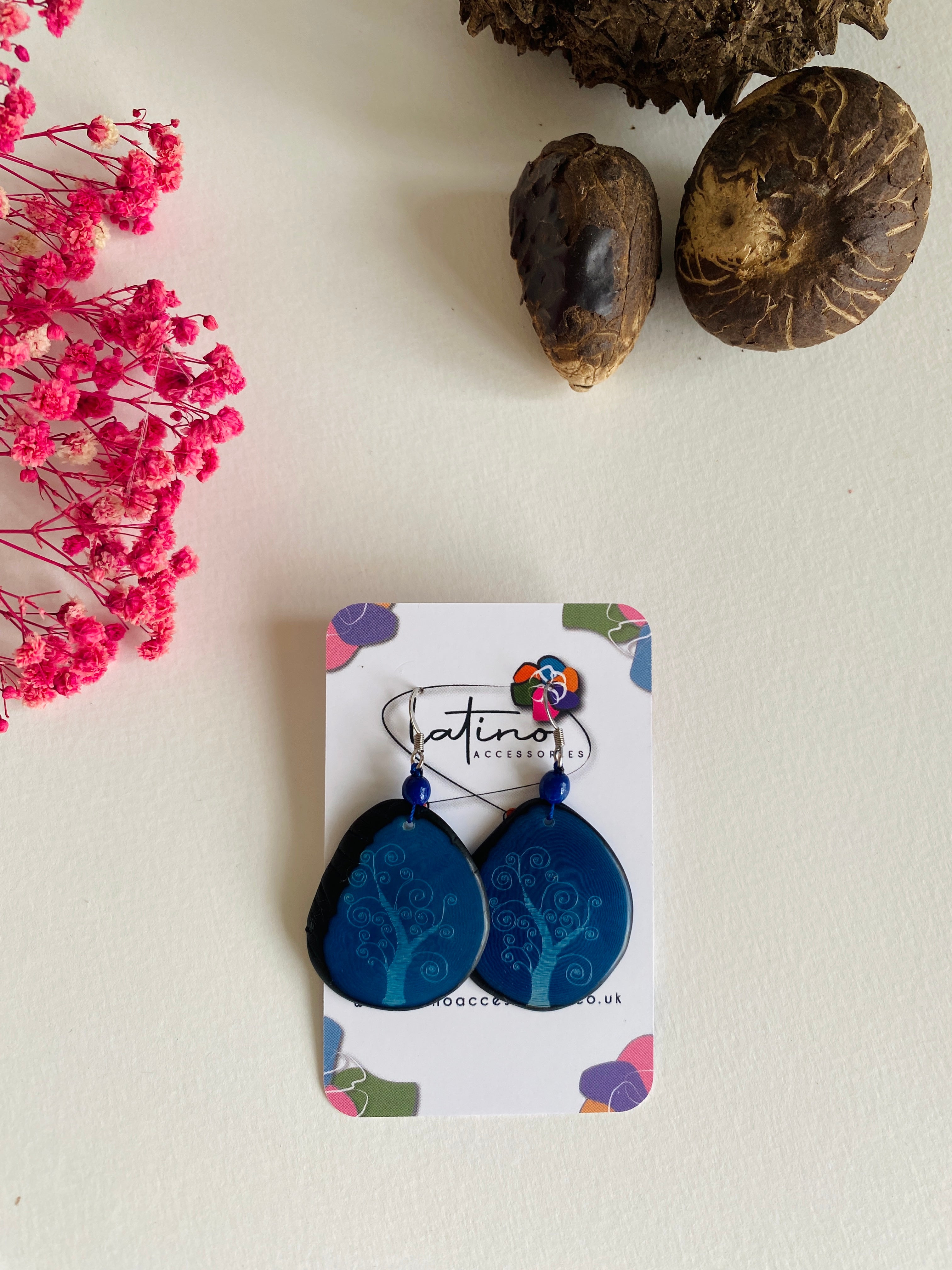 Blue Tree Tagua Earrings